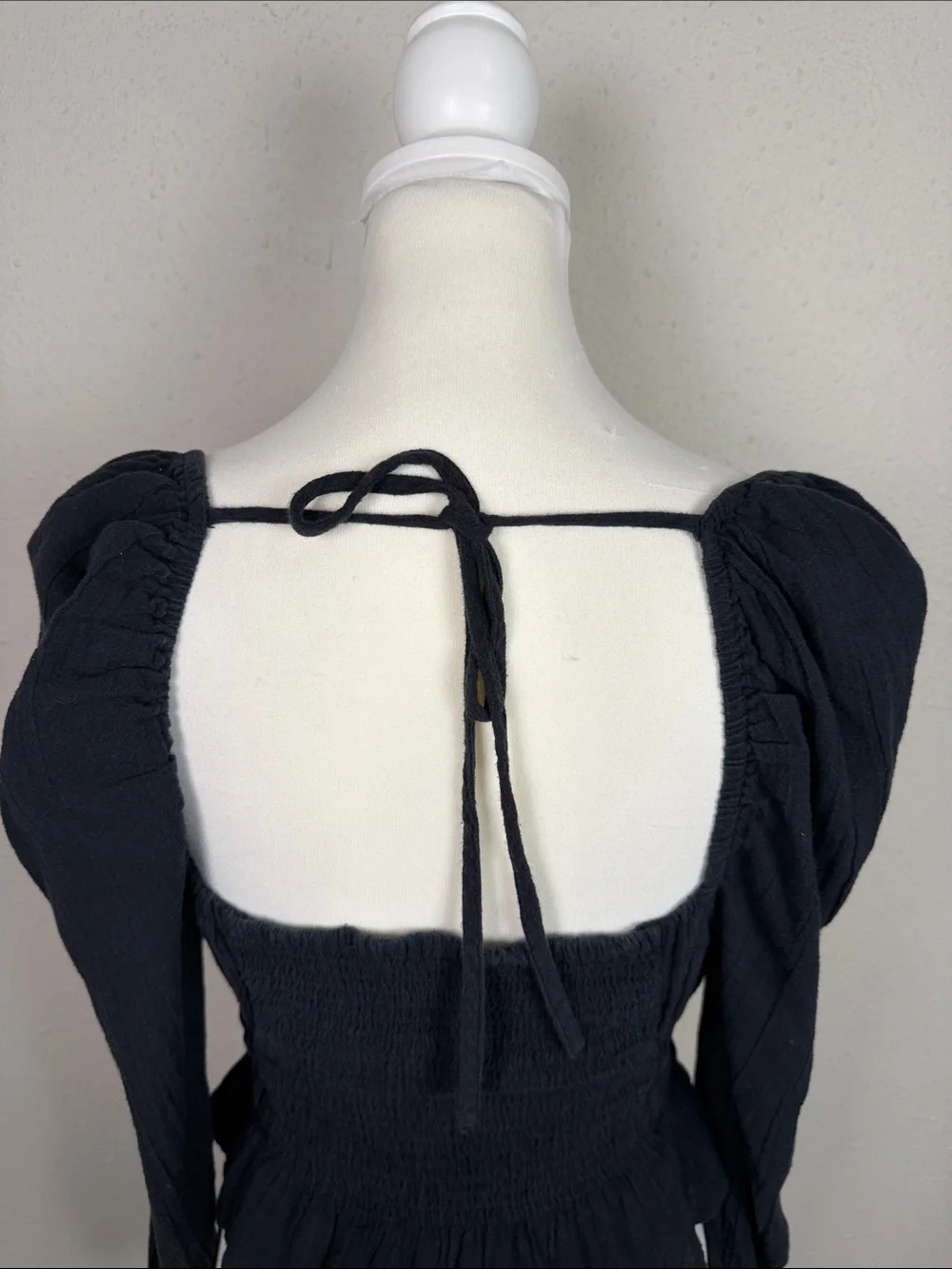Free People Black Smocked Peplum Top Long Sleeve Cotton Gauze Boho Blouse XS-S